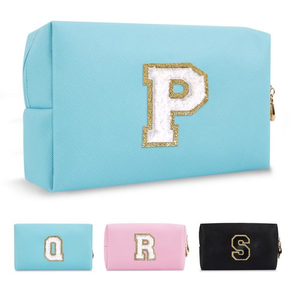 Small Personalized Initial A-z Preppy Patch Makeup Bag,pu Chenille Letter🐟 - Picture 1 of 7